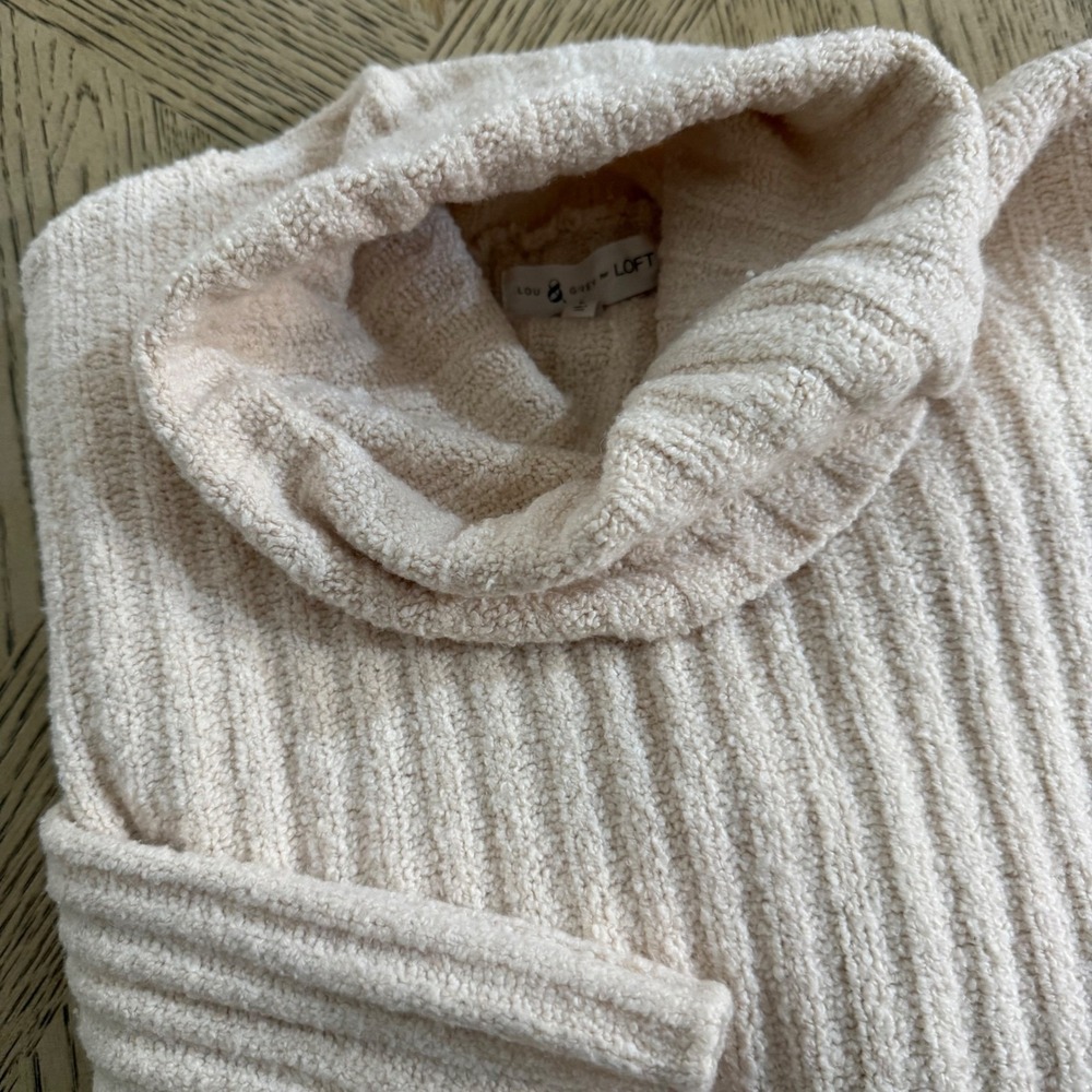 Lou & Grey LOFT Womens Large Cowl Neck Ribbed Knit Sweater Pullover